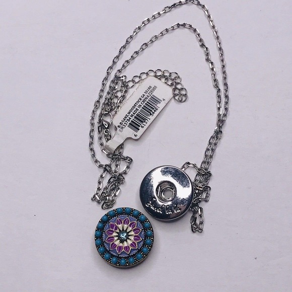 Jewel La La Pendant Snap on off Blue Round Charm Silver Tone Chain 24-26" NEW - Picture 2 of 4